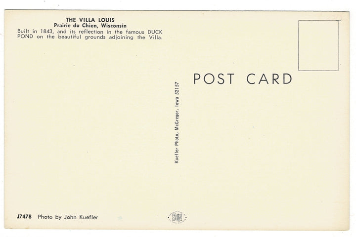 1960s The Villa Louis, Prairie du Chien Wisconsin Vintage Postcard.
