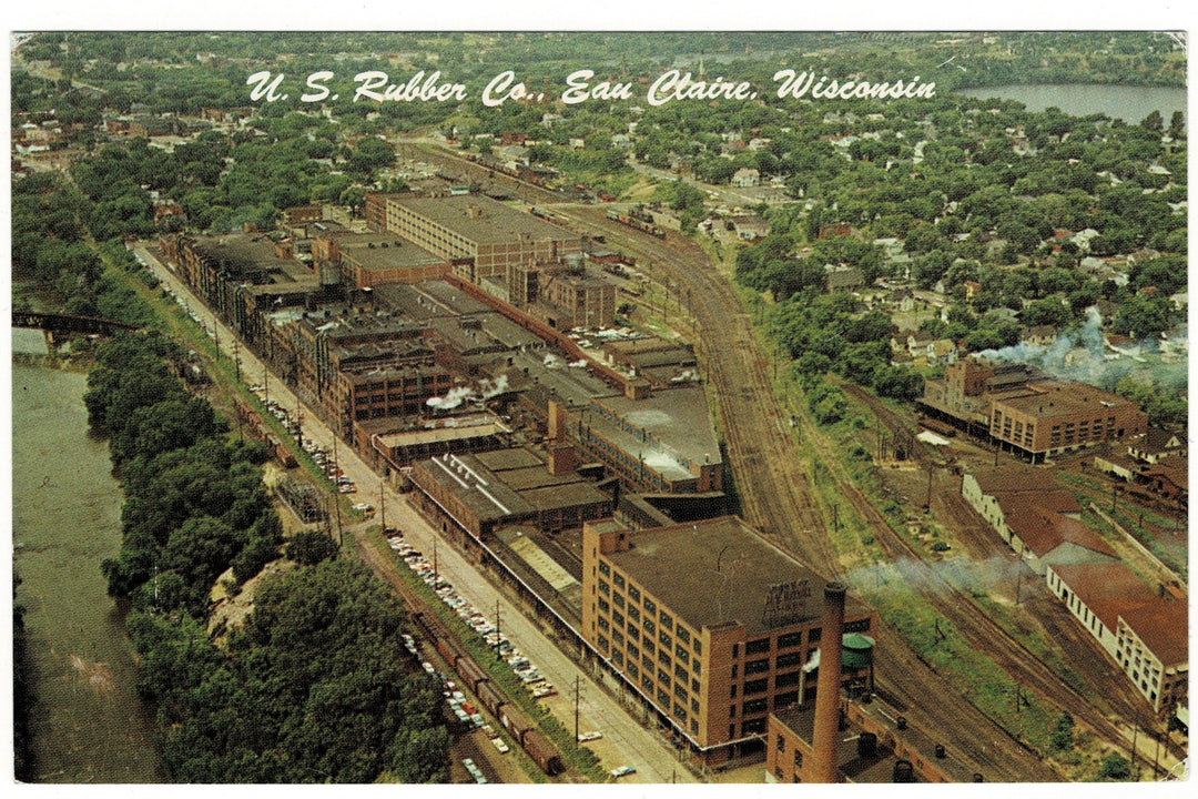  1960s Aerial View U.S. Rubber Company, Eau Claire WI Vintage Postcard.