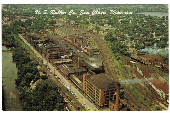  1960s Aerial View U.S. Rubber Company, Eau Claire WI Vintage Postcard.