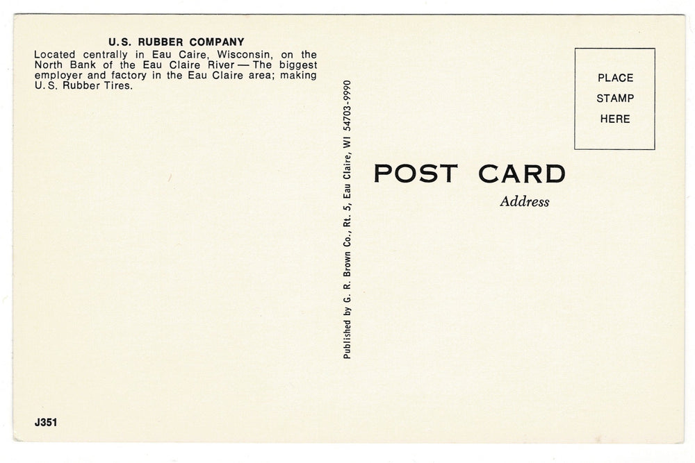  1960s Aerial View U.S. Rubber Company, Eau Claire WI Vintage Postcard.
