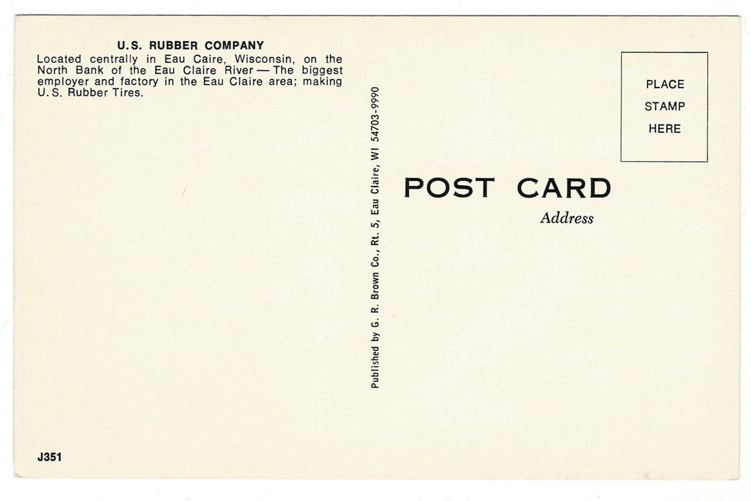  1960s Aerial View U.S. Rubber Company, Eau Claire WI Vintage Postcard.