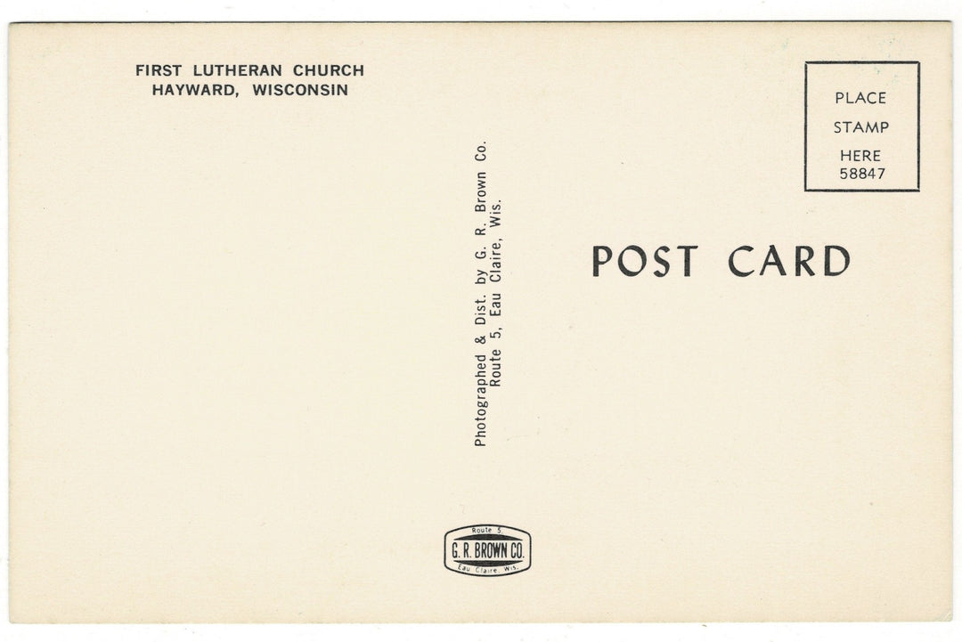 1960s First Lutheran Church in Hayward, Wisconsin Vintage Postcard.