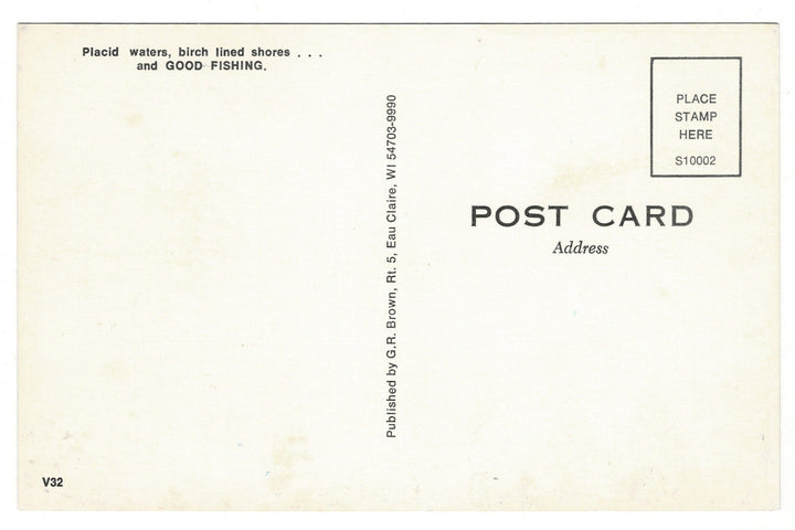  1980 Wisconsin Lake, Birch-Lined Shores, Fishing Vintage Postcard.