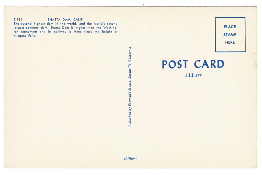 1959 Shasta Dam and Lake Shasta, California Vintage Postcard.