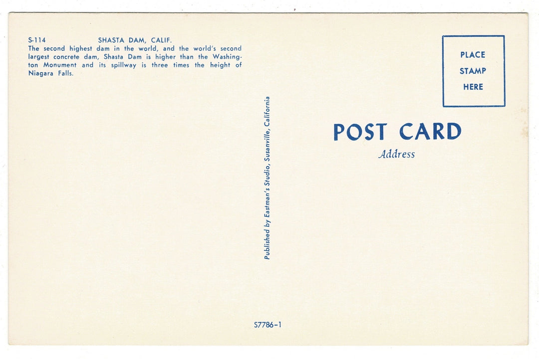 1959 Shasta Dam and Lake Shasta, California Vintage Postcard.