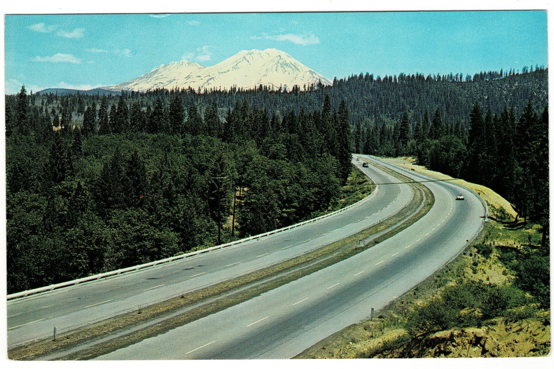 1950s Mount Shasta from Interstate 5 California Vintage Postcard.