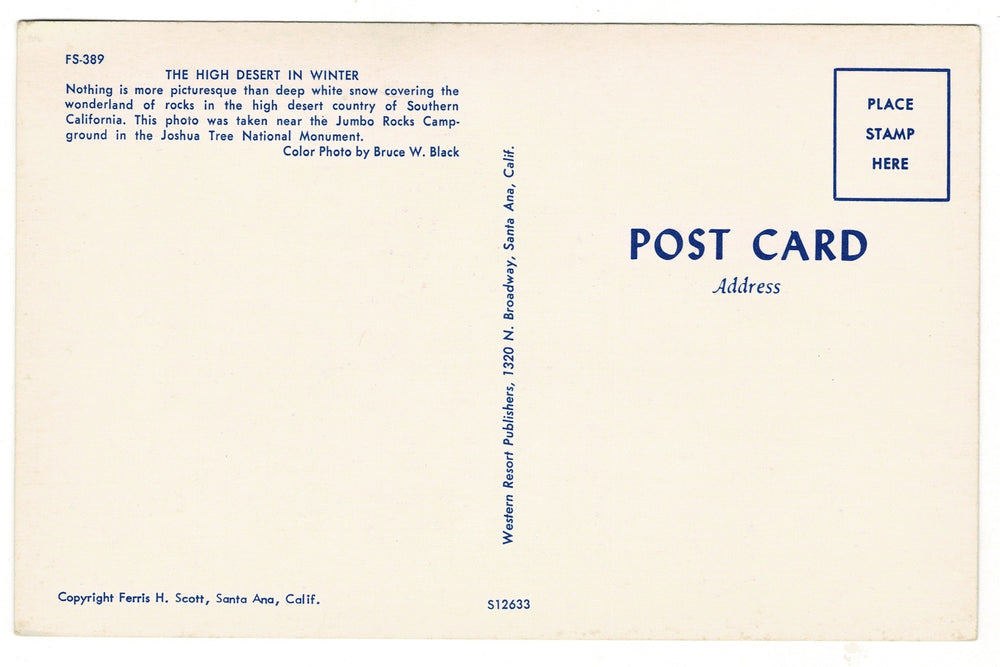 1950s The High Desert in Winter, California Vintage Postcard.