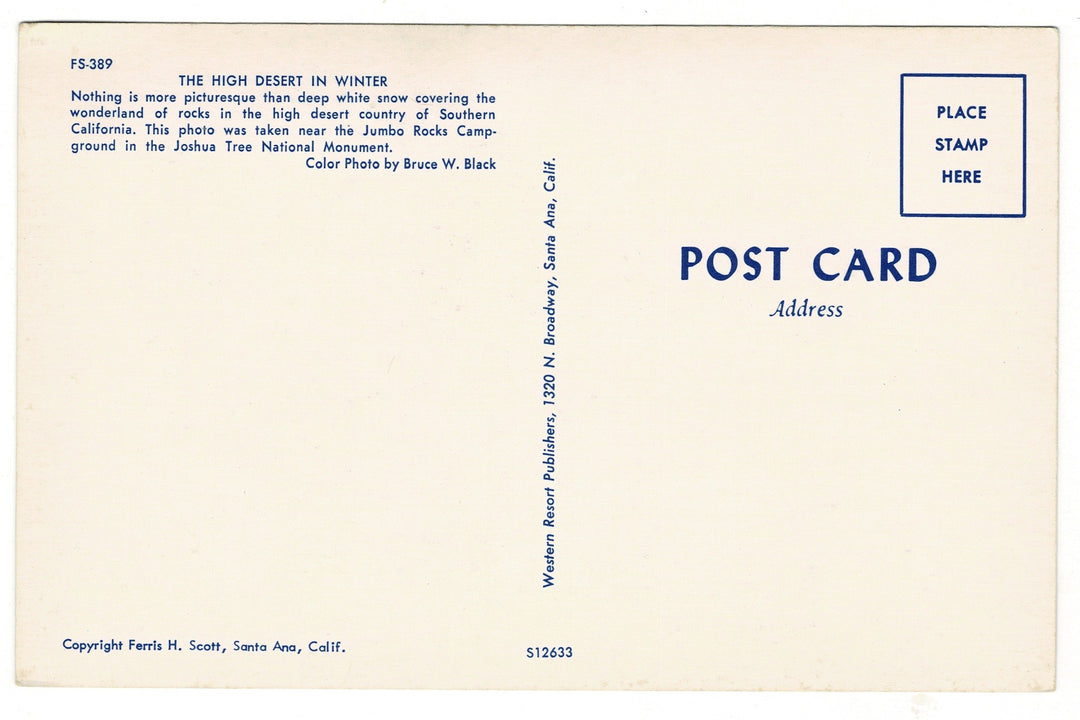 1950s The High Desert in Winter, California Vintage Postcard.