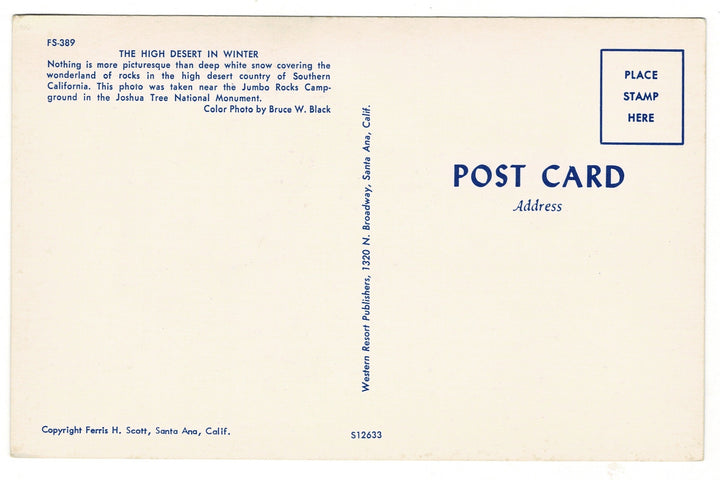 1950s The High Desert in Winter, California Vintage Postcard.