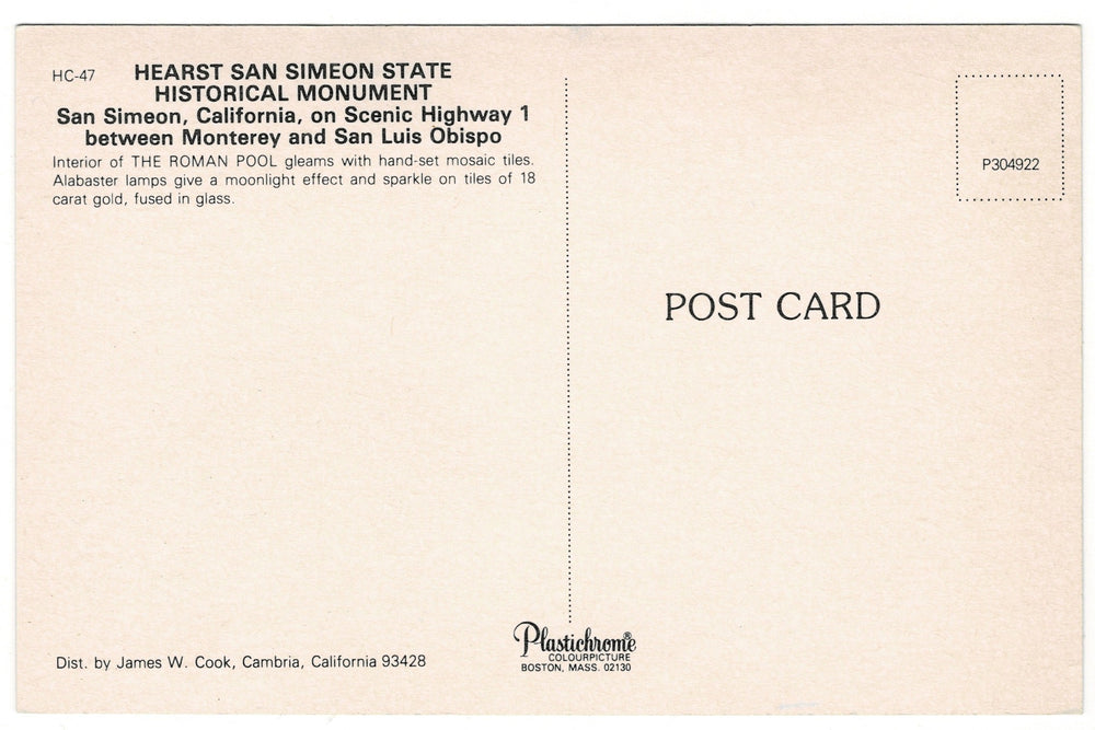 1960s Roman Pool Hearst Castle San Simeon California Vintage Postcard.