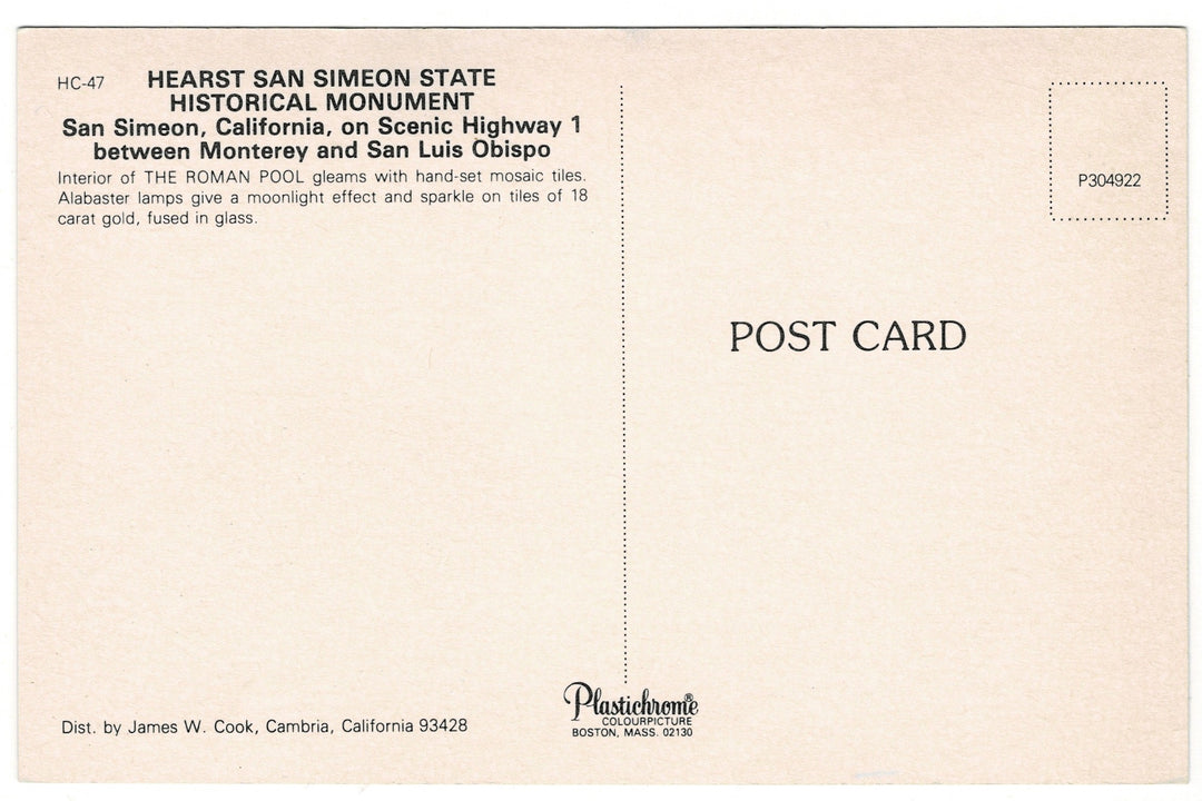 1960s Roman Pool Hearst Castle San Simeon California Vintage Postcard.