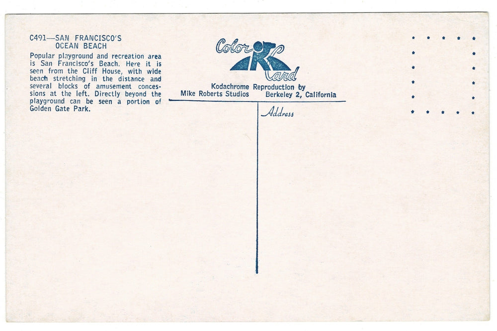 1950 Aerial View Ocean Beach San Francisco California Vintage Postcard