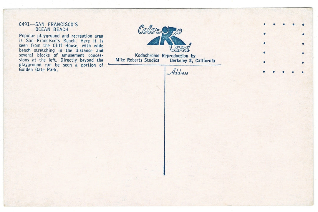 1950 Aerial View Ocean Beach San Francisco California Vintage Postcard