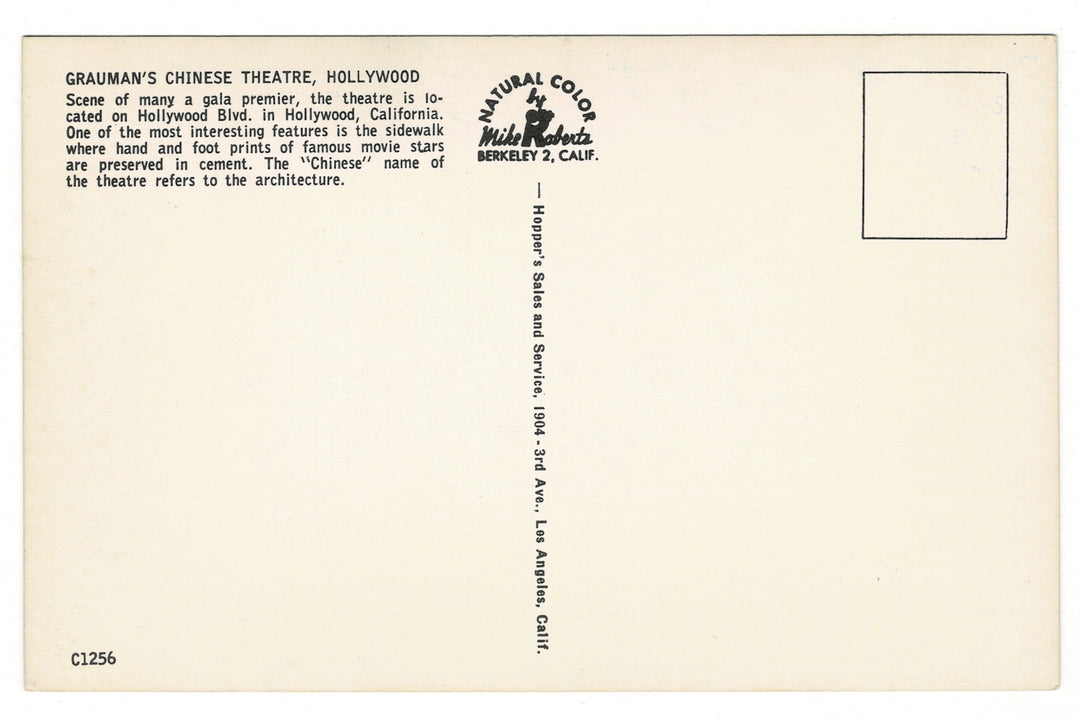 1950 Grauman's Chinese Theatre in Hollywood California Vintage Postcard.