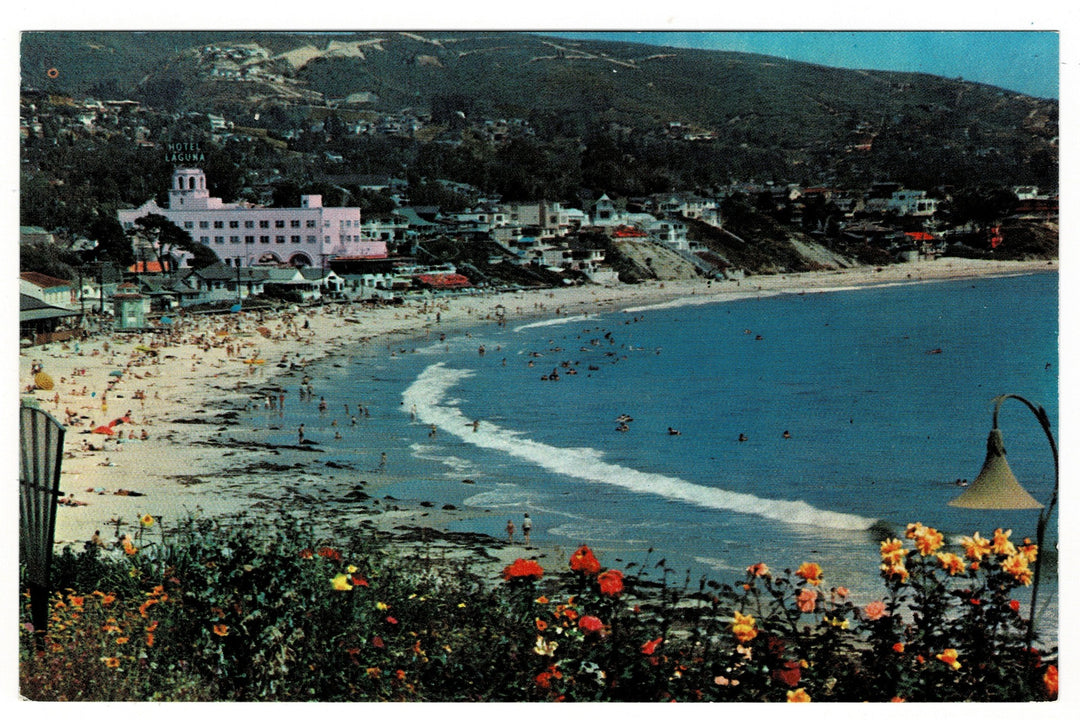 1950s Laguna Bay Beach and Hotel in California Vintage Postcard.