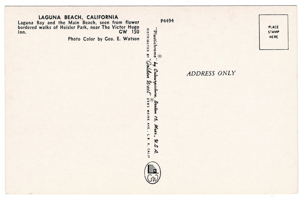 1950s Laguna Bay Beach and Hotel in California Vintage Postcard.