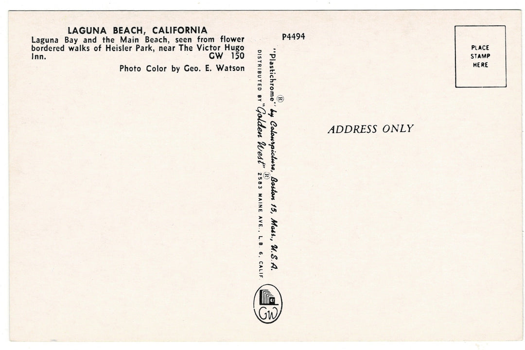 1950s Laguna Bay Beach and Hotel in California Vintage Postcard.