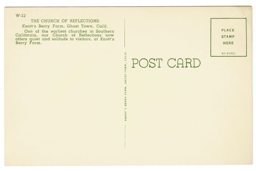 1956 Church of Reflections Knott’s Berry Farm California Vtg Postcard.
