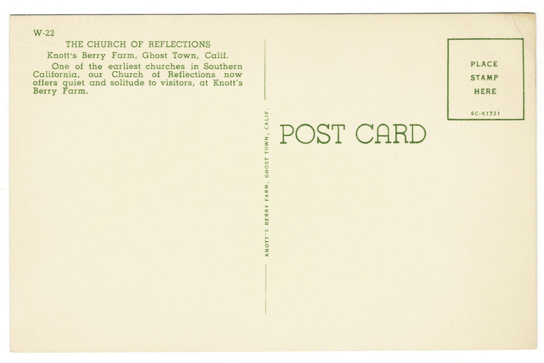 1956 Church of Reflections Knott’s Berry Farm California Vtg Postcard.