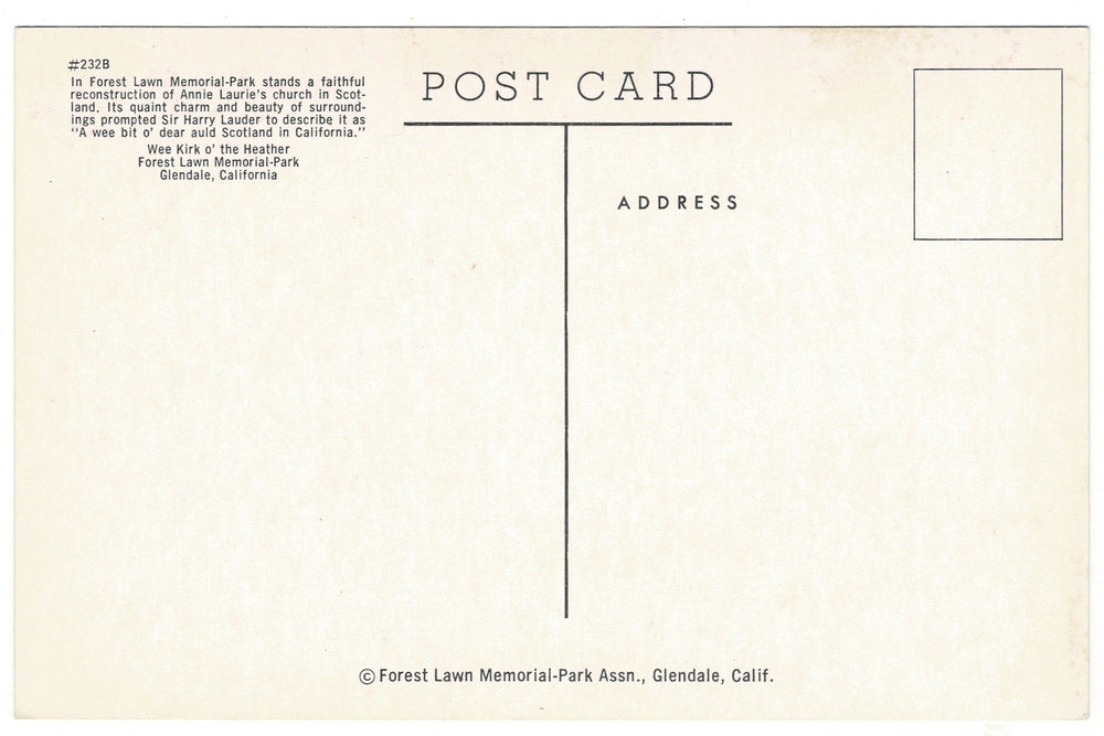 1950s Wee Kirk o’ the Heather Forest Lawn Glendale CA Vtg Postcard.