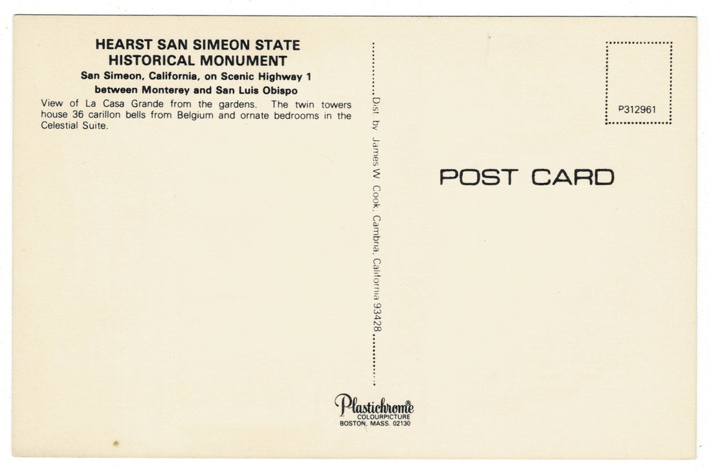 1960s Hearst Castle, San Simeon, California Vintage Postcard.