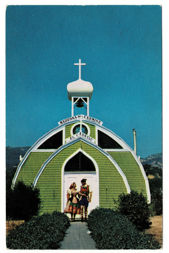 50s El Carmelo Chapel Italian Swiss Colony Vineyards Asti CA Postcard.