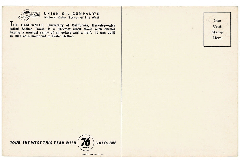 1930s Sather Tower, University of California Berkeley Vintage Postcard.