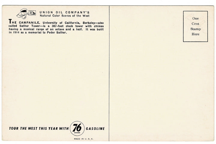 1930s Sather Tower, University of California Berkeley Vintage Postcard.