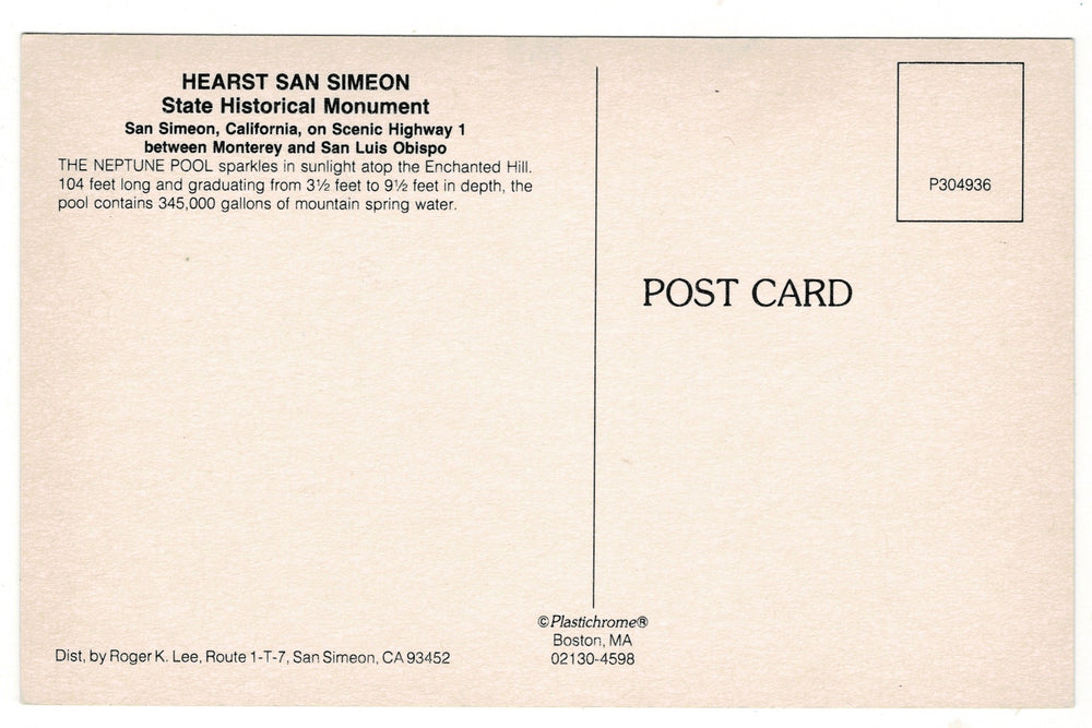 1980 Neptune Pool Hearst Castle San Simeon California Vintage Postcard.