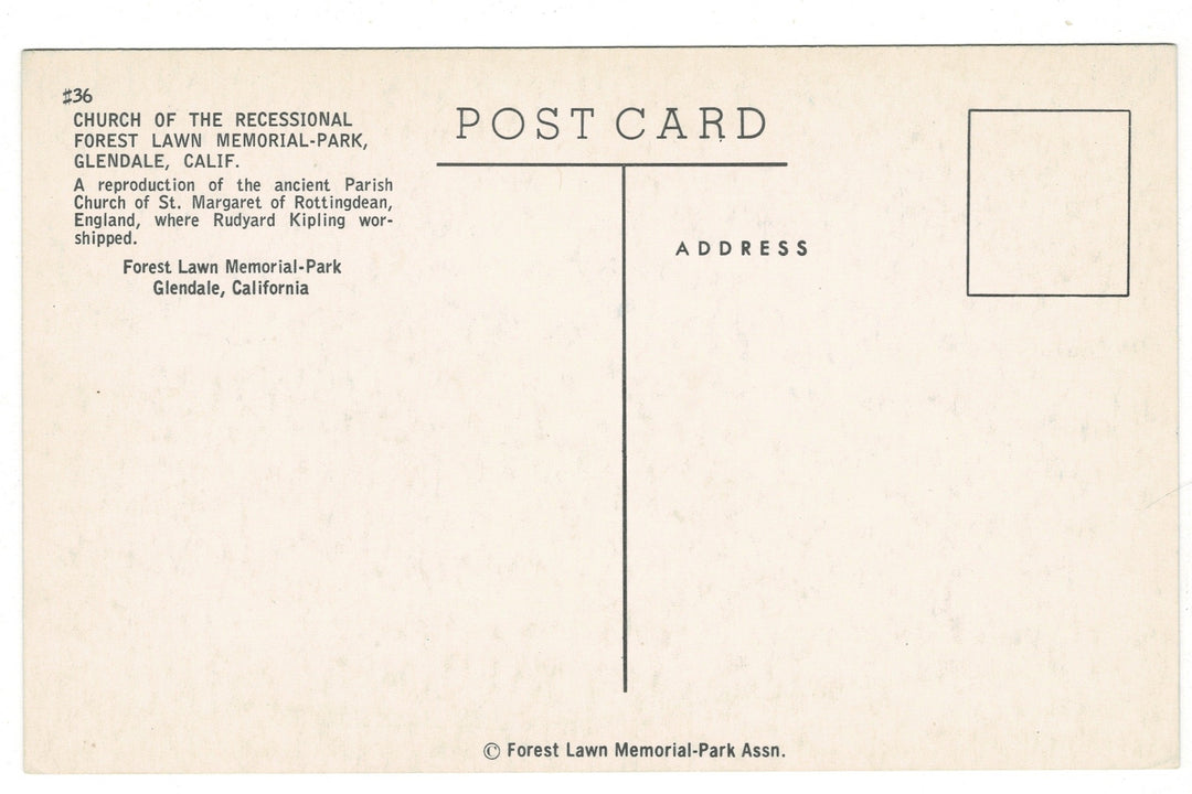 50s Church of  Recessional Forest Lawn Park Glendale CA Vtg Postcard.