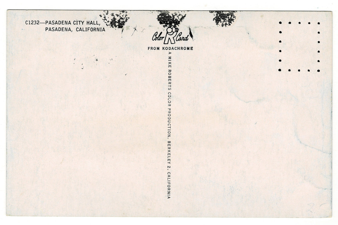 1950s Pasadena City Hall, Pasadena, California Vintage Postcard.