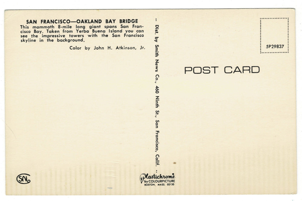 1960s San Francisco–Oakland Bay Bridge California Vintage Postcard.
