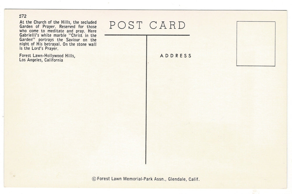 1950s Garden of Prayer Forest Lawn-Hollywood Hills CA Vintage Postcard.