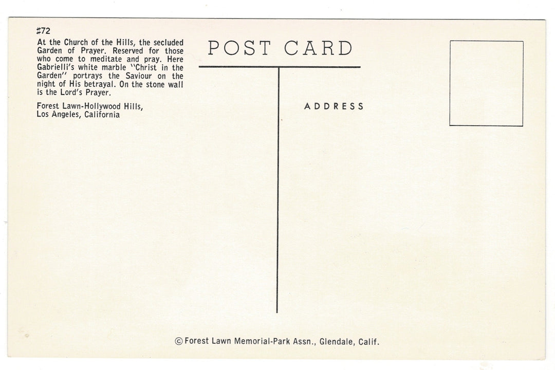 1950s Garden of Prayer Forest Lawn-Hollywood Hills CA Vintage Postcard.
