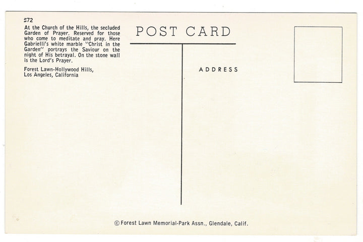 1950s Garden of Prayer Forest Lawn-Hollywood Hills CA Vintage Postcard.