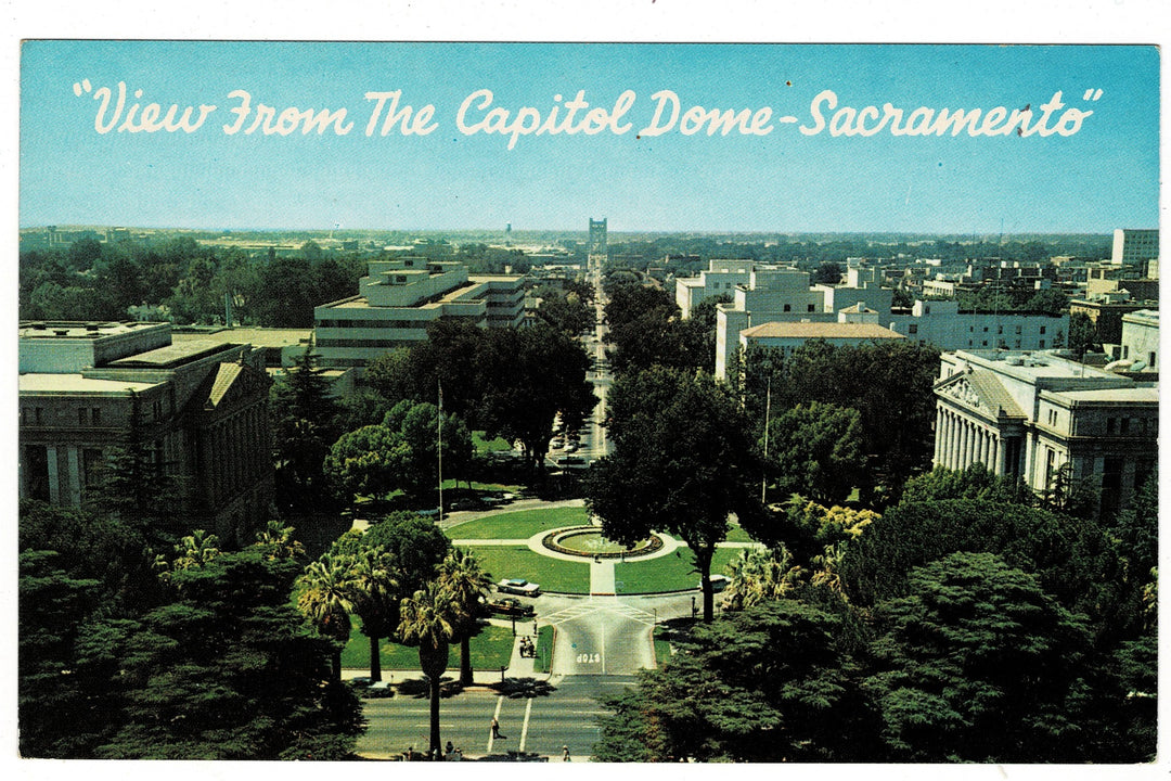 1950s Aerial View Sacramento from Capitol Dome, CA Vintage Postcard.