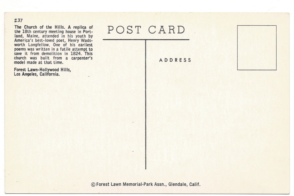 1950s Church of the Hills, Los Angeles, CA Vintage Postcard.
