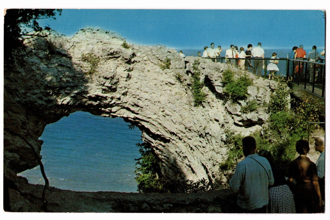 1960 Arch Rock Over Lake Huron Mackinac Island MI Vintage Postcard.