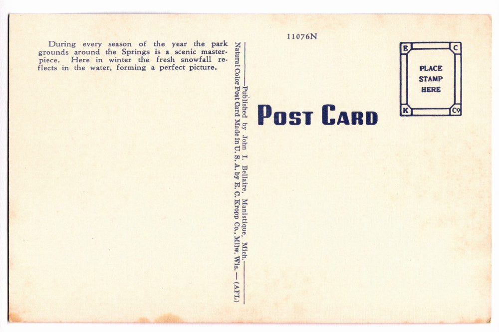 1930-40s Manistique Springs Winter Scene in Michigan Vintage Postcard.