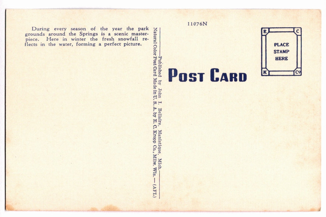 1930-40s Manistique Springs Winter Scene in Michigan Vintage Postcard.