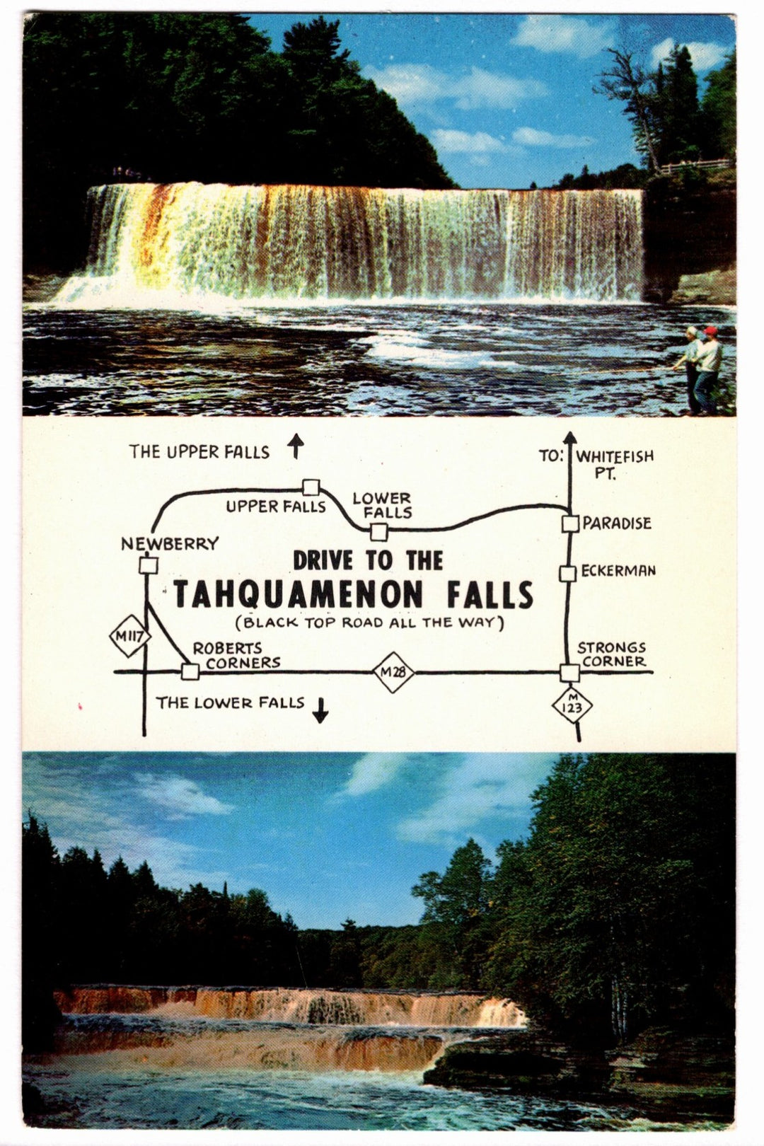 1961 Drive to the Tahquamenon Falls in Michigan Vintage Postcard.