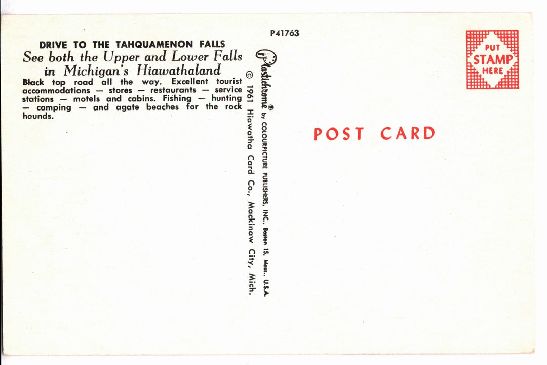 1961 Drive to the Tahquamenon Falls in Michigan Vintage Postcard.