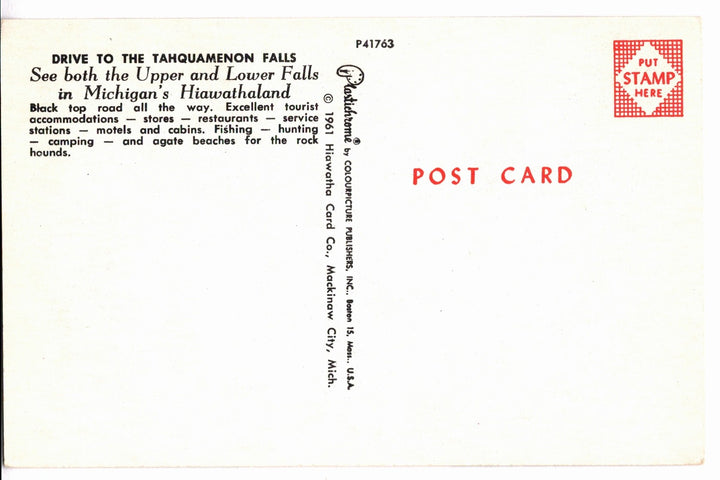 1961 Drive to the Tahquamenon Falls in Michigan Vintage Postcard.