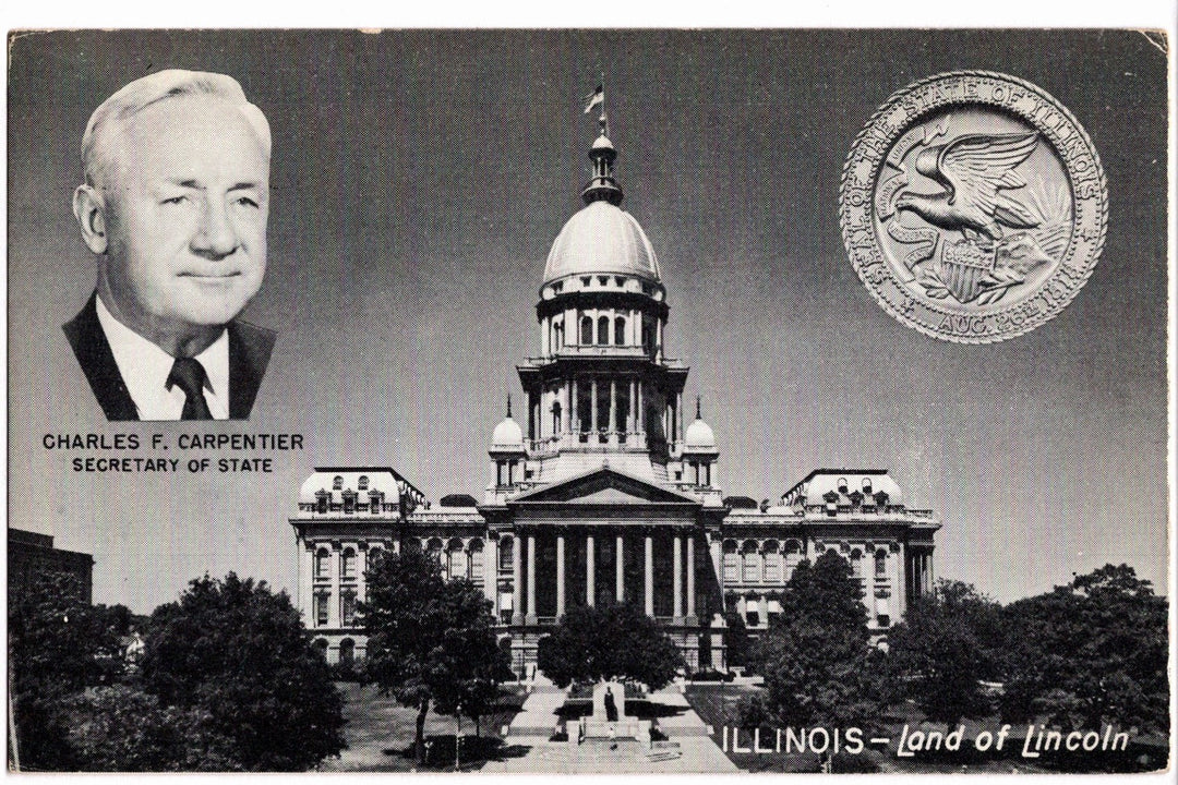 1950s Illinois State Capitol and Carpentier Vintage Postcard.