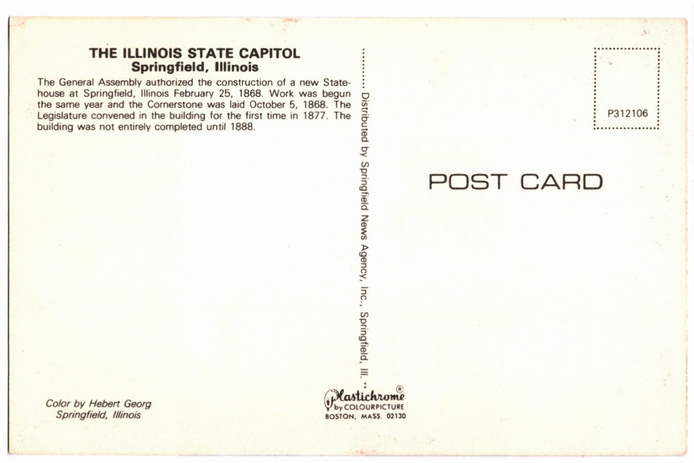 1960s Illinois State Capitol Springfield Illinois Vintage Postcard.