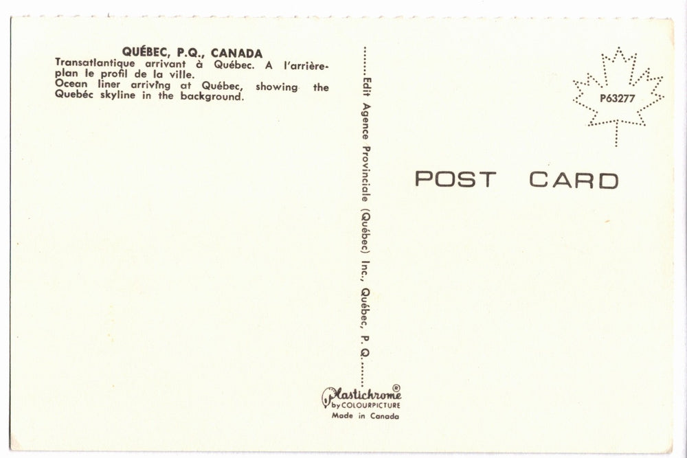 1960s Ocean Liner Arriving at Quebec City Canada.