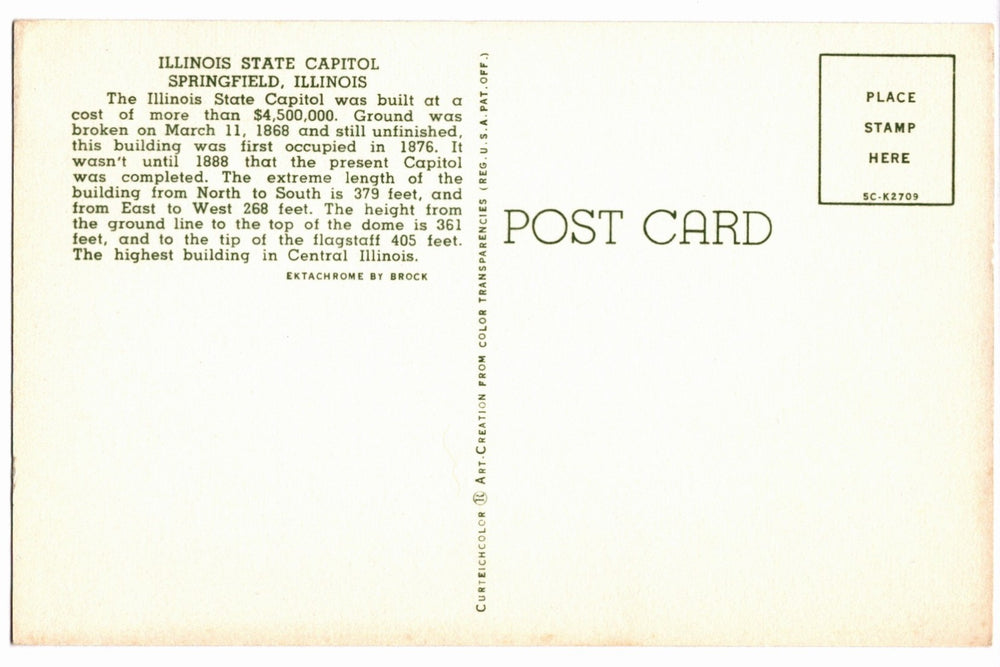 1955 Illinois State Capitol Springfield Illinois Vintage Postcard.