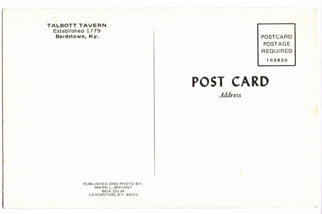 1980s Old Talbott Tavern in Bardstown, Kentucky Vintage Postcard.