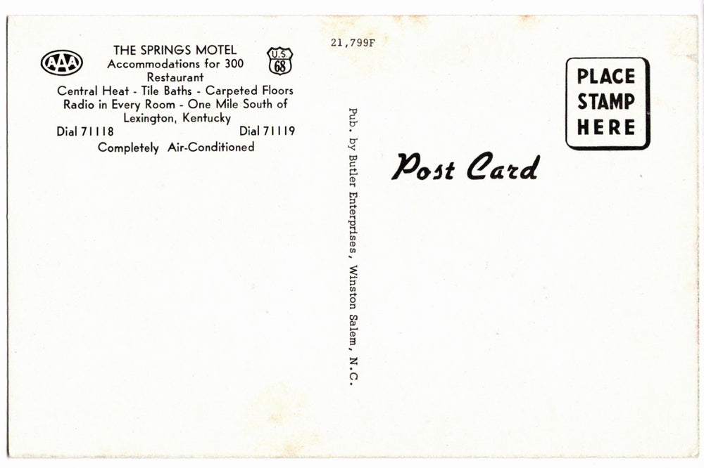 1955-60 Springs Motel in Lexington Kentucky Vintage Postcard.