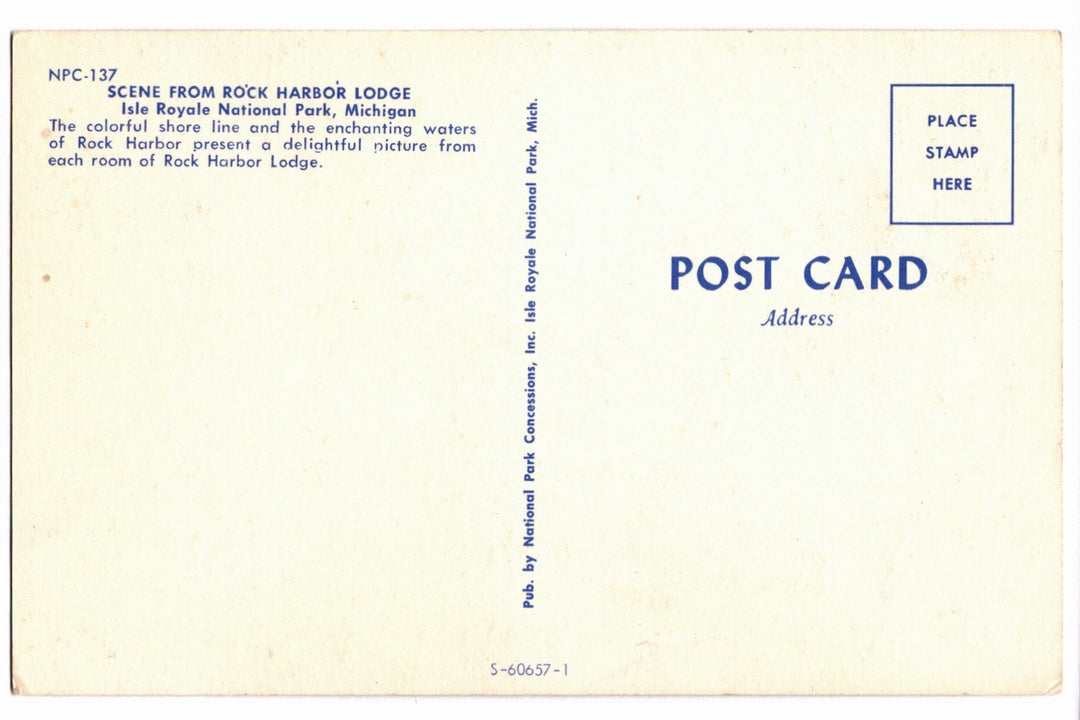 1965 Rock Harbor Shore Isle Royale Nat'l Park Michigan Vintage Postcard.